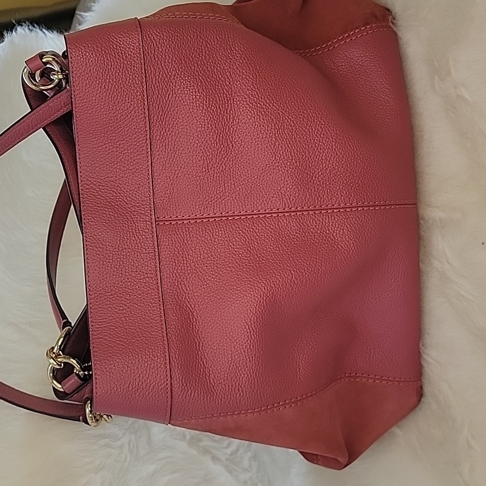 COACH Lexy Large Pink Rose Pebbled Leather Suede Double Handle Shoulder‎ Bag - Picture 2 of 13